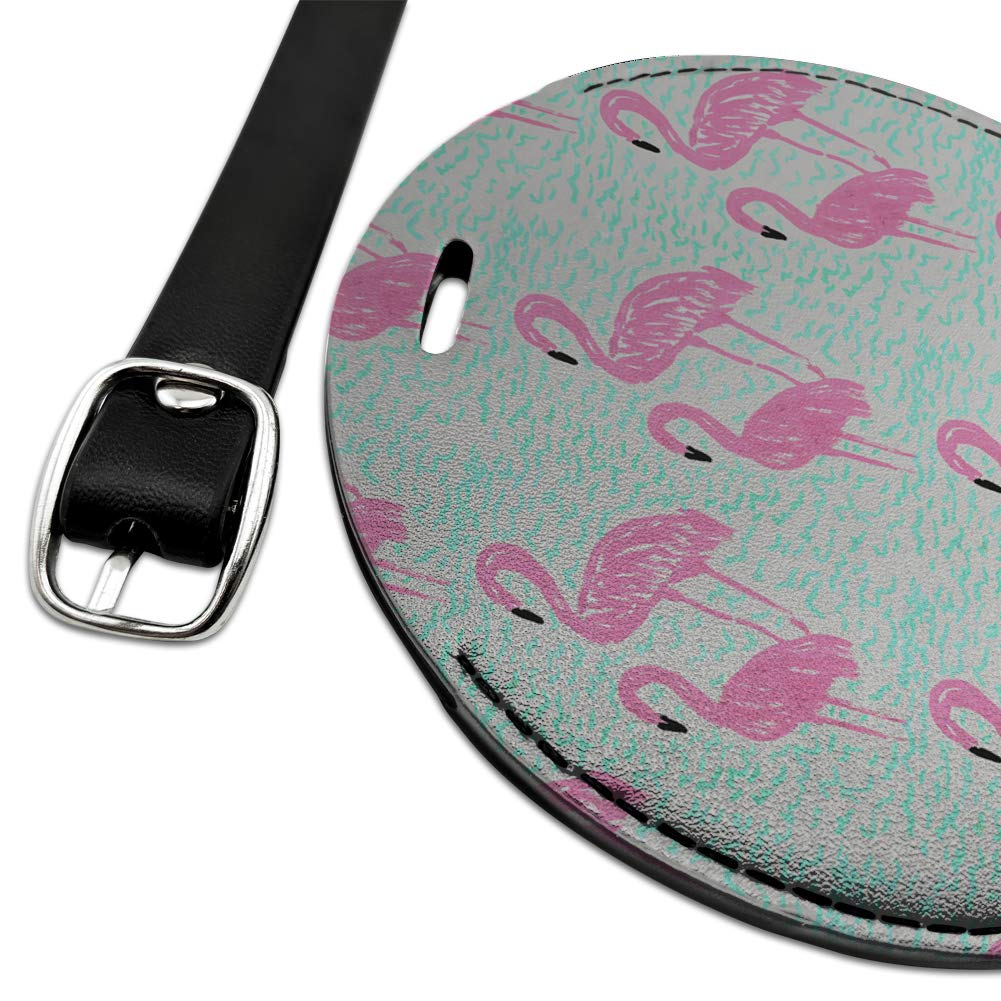 Stylish Round Leather Luggage Tag with Flamingo & Wave Design - Durable Suitcase ID Tag for Carry-On Bags - Perfect for Travel, Vacation & Business Trips