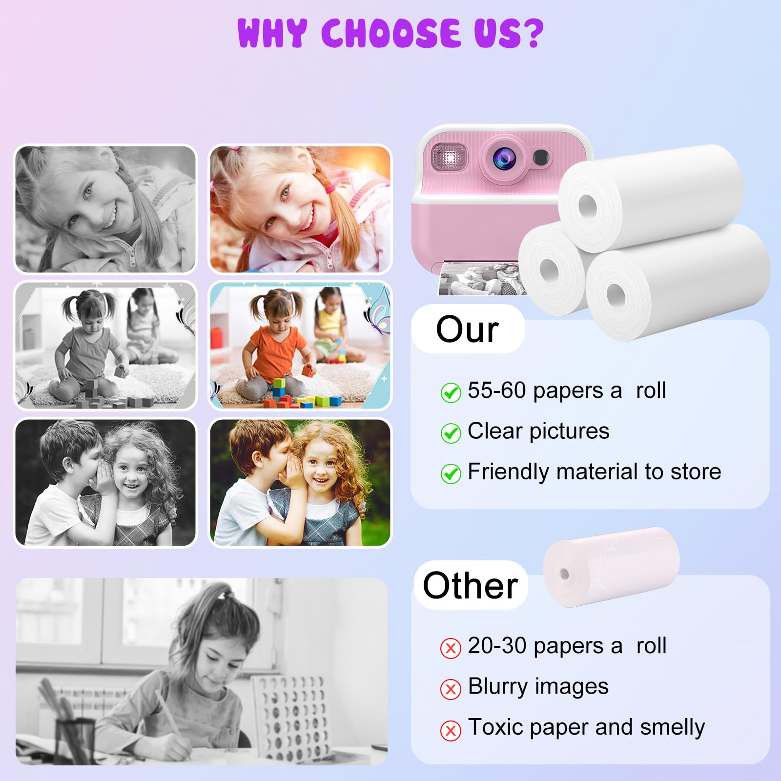Kids Instant Print Camera Thermal Paper Refill - 6 Rolls Replacement Printing Paper for Toddler Camera | Fun Photo Printing for Parties, Travel & Creative Play