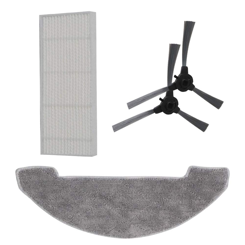Proscenic 850T Robotic Vacuum Cleaner Accessories Kit - 4 Replacement Mopping Pads, 2 Side Brushes & HEPA Filter | Compatible with Proscenic 850T Robot Vacuum | Perfect for Hardwood Floors, Carpets & Pet Hair Cleaning