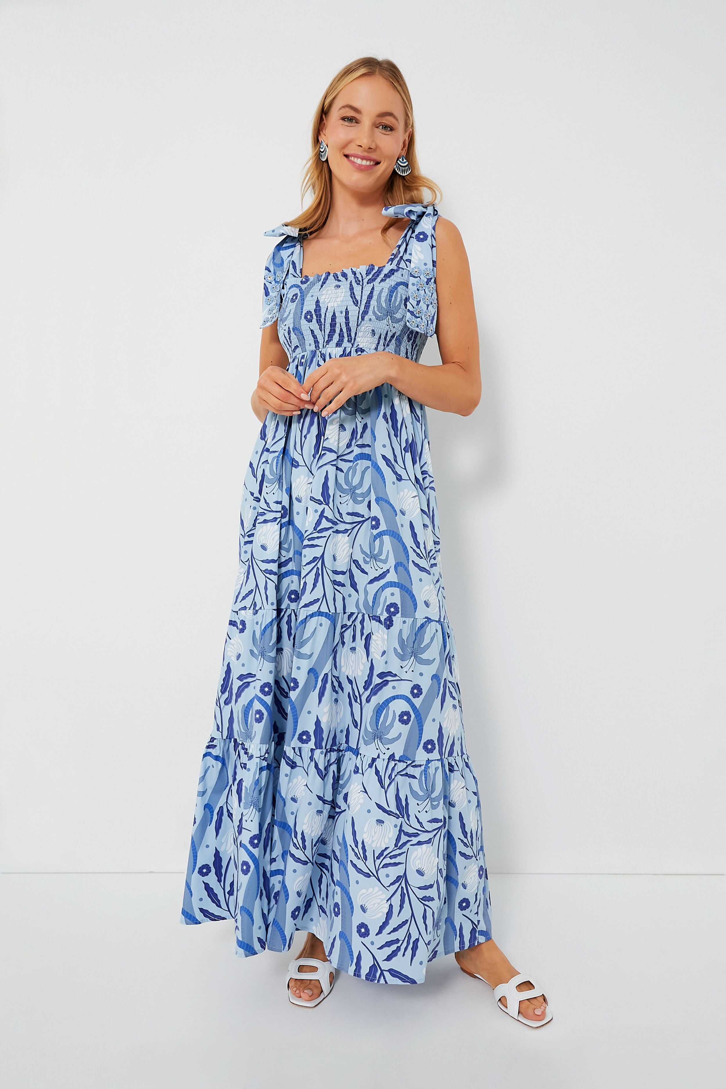 Botanical Blues Kelly Dress - Floral Print Midi Dress for Women | Perfect for Summer, Beach Vacations & Casual Outings