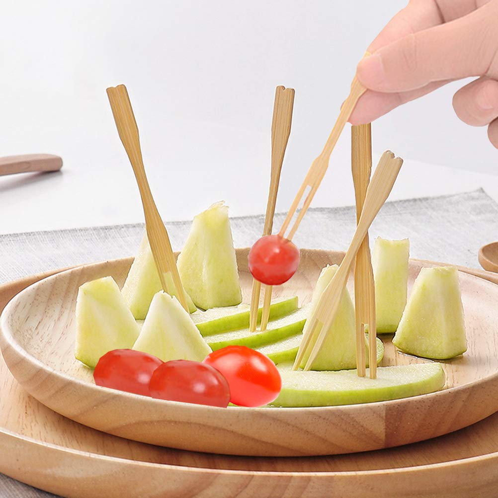 300 Pack Bamboo Forks - Eco-Friendly Disposable Cutlery Set with Two Prongs, Blunt End Skewers & Mini Cocktail Forks | Perfect for Parties, Banquets, Catering, Picnics, BBQs & Everyday Use | Sustainable Wooden Toothpicks for Fruit, Appetizers & Food Tasting