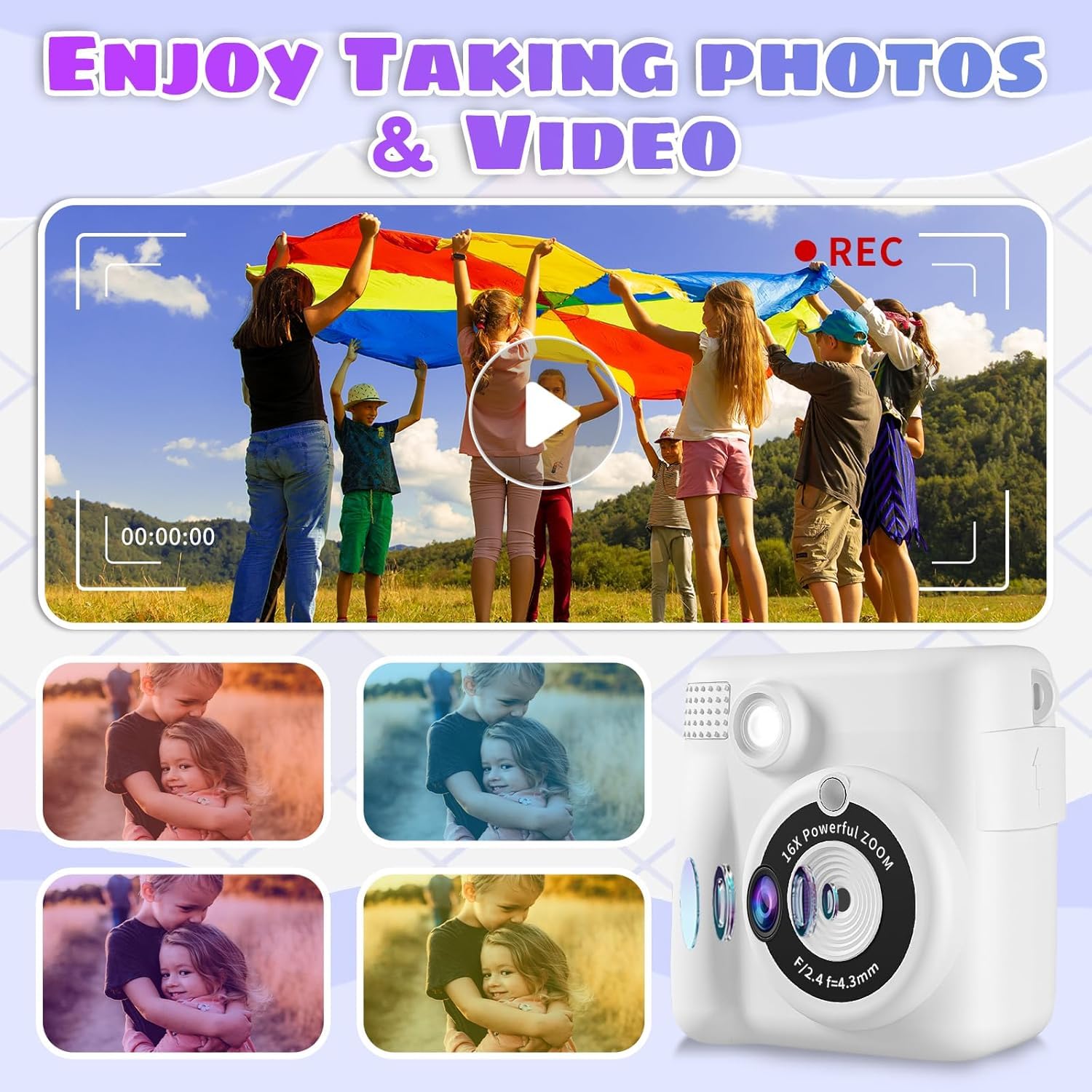 Kids Digital Camera with Instant Print - 1080P HD Video, 2.4