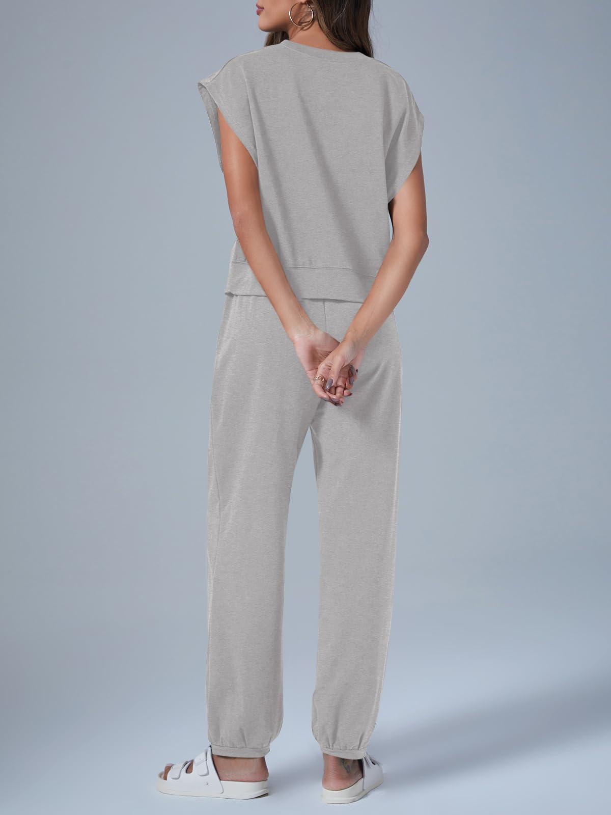 Tankaneo Women's 2 Piece Summer Outfits - Casual Lounge Sets with Oversized Sleeveless Tops & Sweatpants with Pockets | Comfortable Pajama Sets for Home, Travel & Relaxation