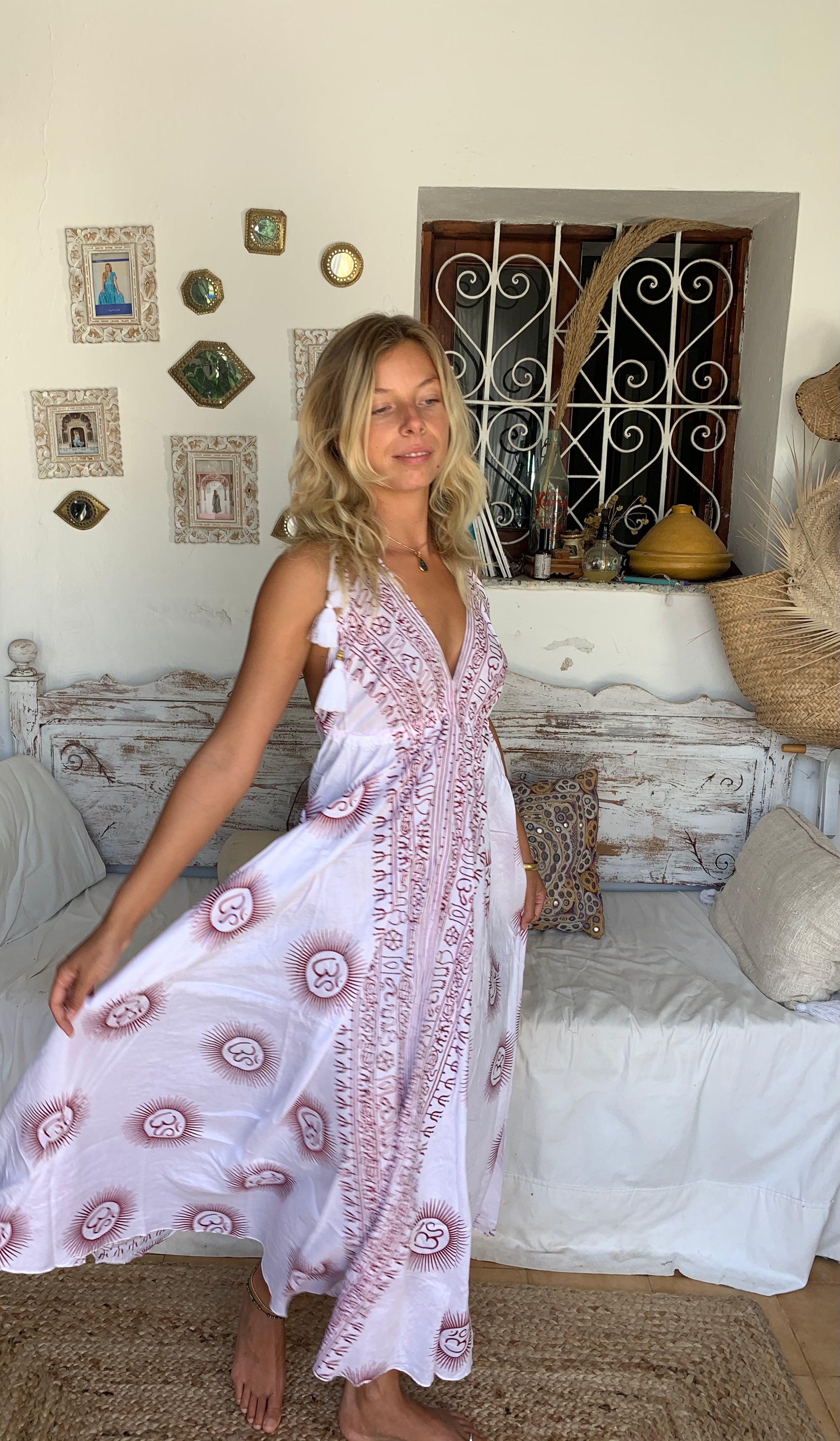 Magic Dress with Om Universal Mantra Print - Yoga, Meditation & Boho Fashion for Women