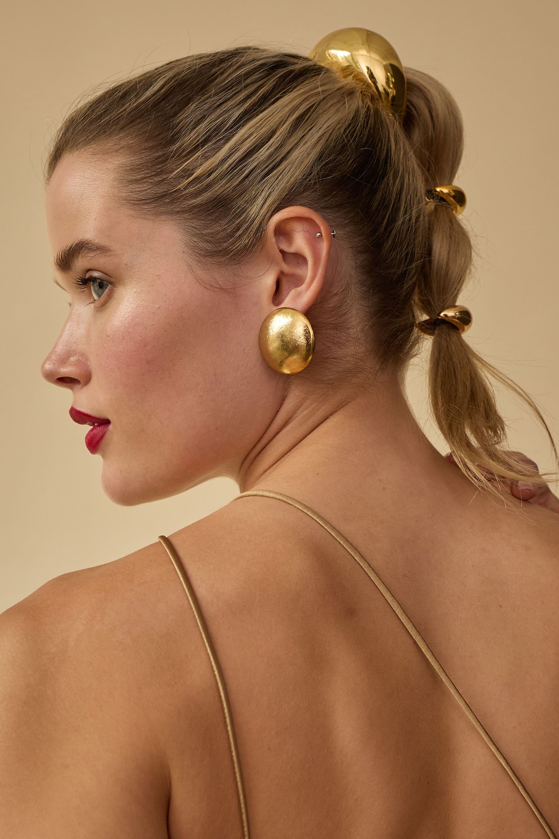 Kelly Dome Stud Earrings for Women - Minimalist Gold Plated Hoop Earrings for Everyday Wear | Perfect for Work, Date Night & Gifting