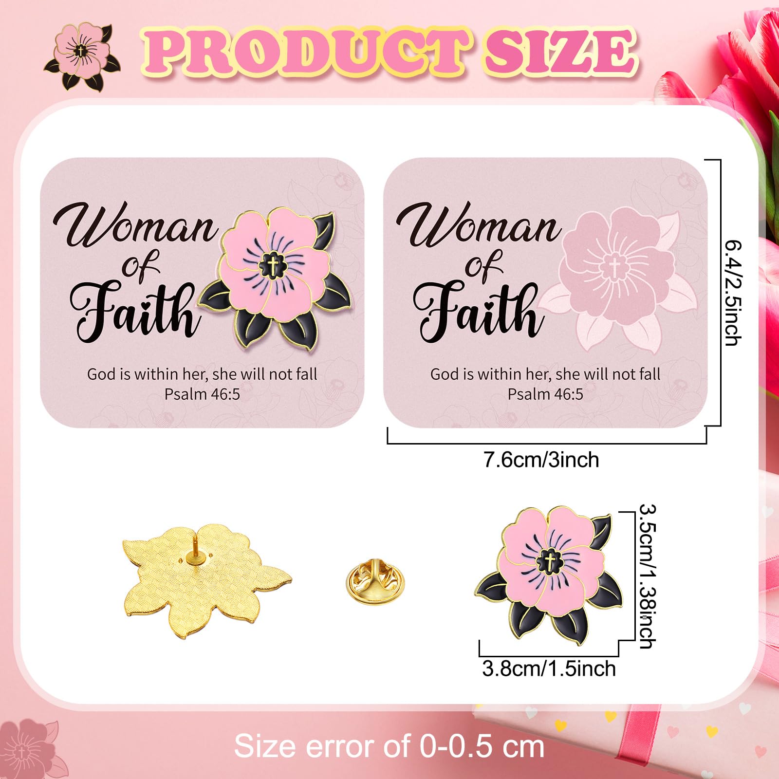 Faith-Inspired Floral Cross Pins - 30 Sets Bulk Religious Lapel Brooches with Cards | Christian Church Gifts for Women, Mothers & History Month | Perfect for Church Events, Bible Study, Birthday Presents & Spiritual Encouragement