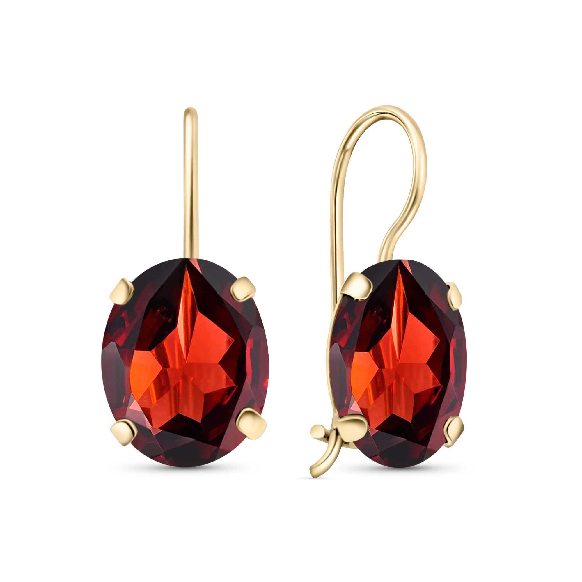 14K Gold Garnet Earrings for Women - 8x10mm Oval Gemstone Dangle Drop Earrings - January Birthstone Jewelry - Elegant & Timeless Gift for Her - Perfect for Weddings, Anniversaries & Special Occasions