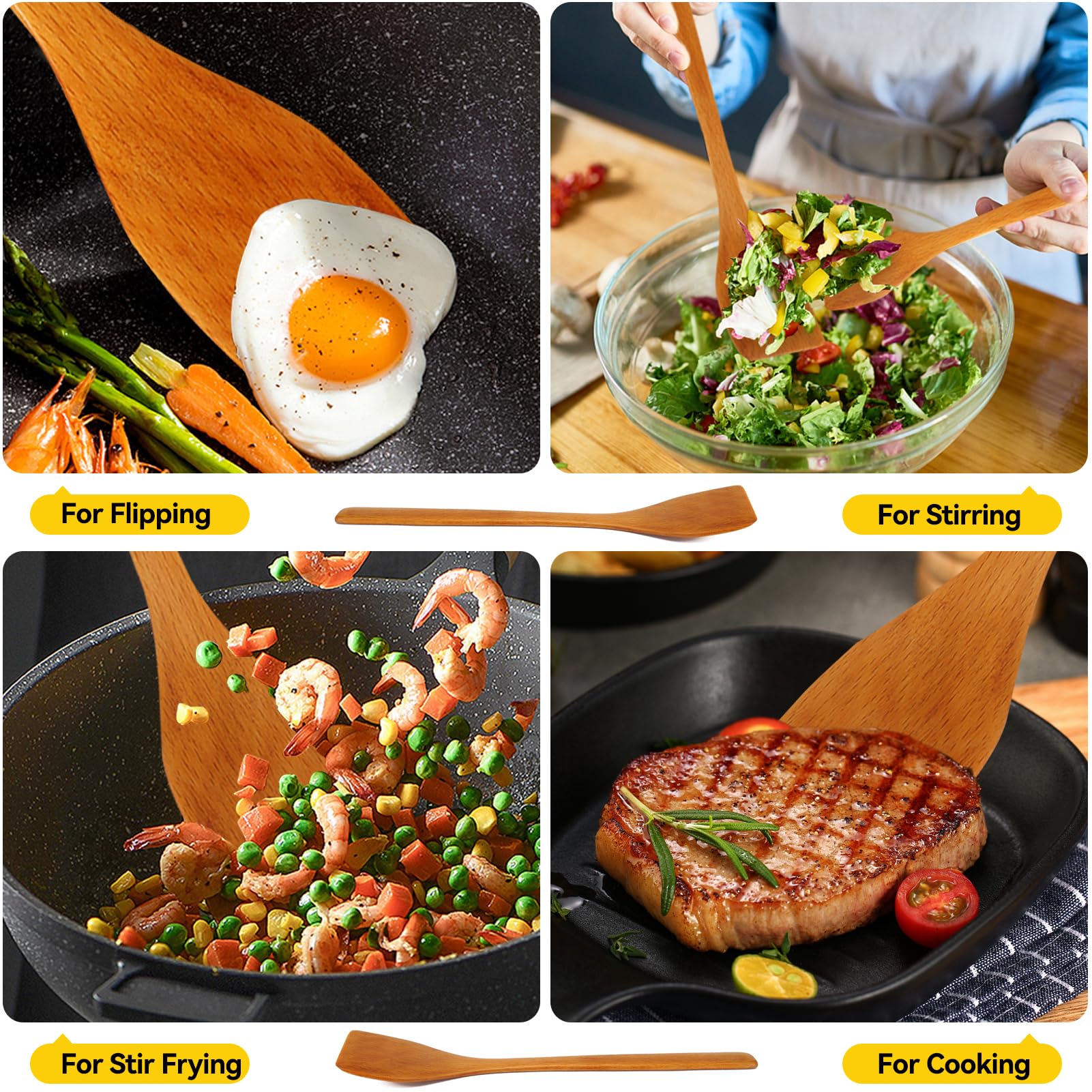Premium 9.7 Inch Wooden Spatula for Cooking - Natural Light Wood Turner for Nonstick Pans, Woks & Cookware - Ideal for Flipping Pancakes, Eggs & Stir-Fry Dishes - Eco-Friendly Kitchen Utensil Set Accessory