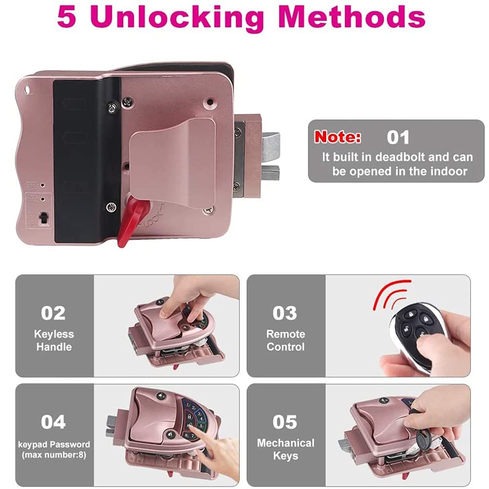 RV Keyless Entry Door Lock with Backlit Keypad - Smart Handle Latch & Deadbolt - 20M Remote Controller - Zinc Alloy Keypad & Fob (Pink) - Perfect for Camper, Motorhome & Travel Trailer Security
