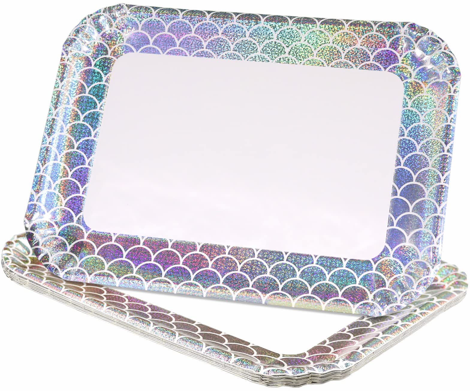 10 Pcs Heavy Duty Disposable Mermaid Rectangle Trays - Sturdy Paper Cardboard Plates for Party Desserts, Cupcake Display & Birthday Serving | Perfect for Beach Themed Parties, Baby Showers, Wedding Receptions & Buffet Table Decor