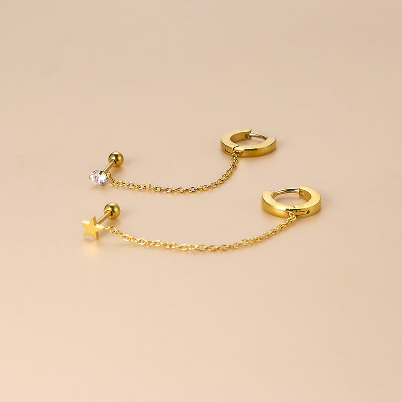 20G Second Hole Connected Chain Hoop Earrings for Women - Trendy Double Piercing Jewelry for Everyday Wear & Special Occasions | HSPJ824