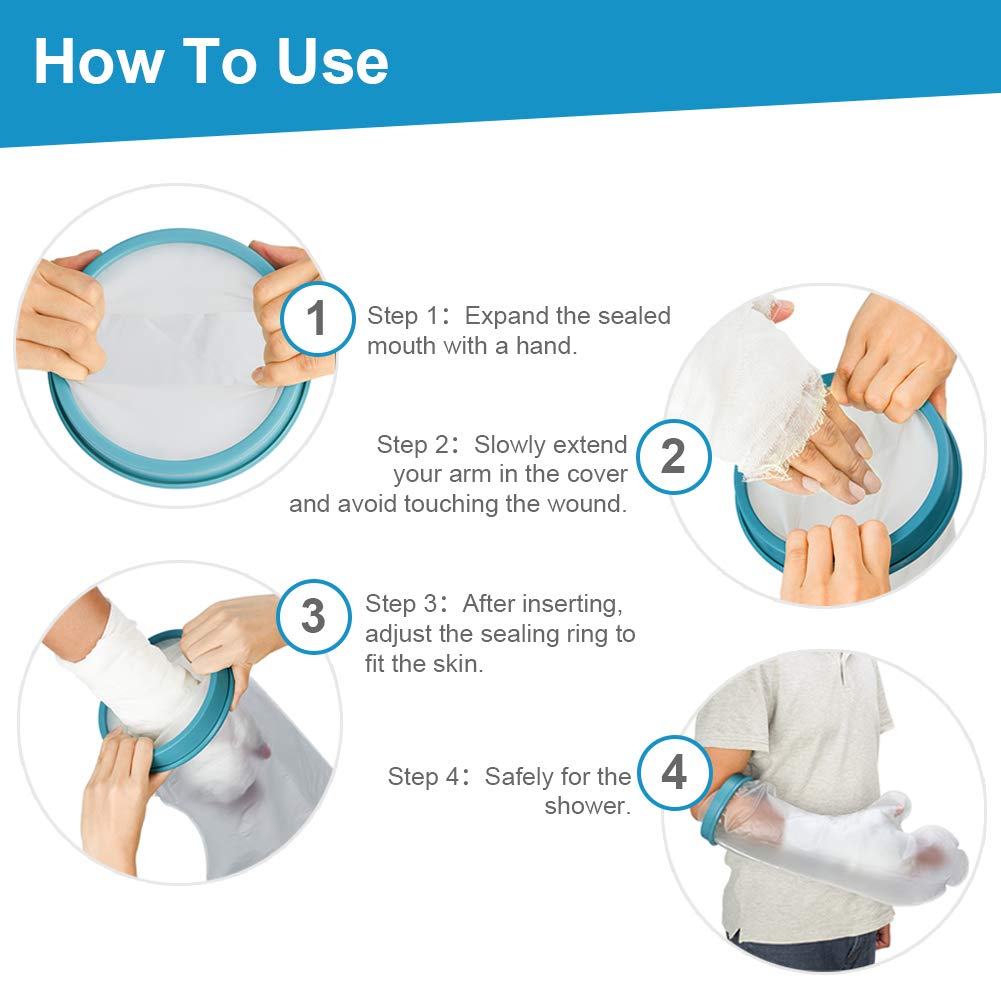 Waterproof Cast Cover for Shower Arm - Half Arm Size (20 Inches) - Broken Arm, Surgery, Wound & Burn Protection - Keeps Hand, Wrist & Fingers Dry - Ideal for Adults with Arm Injuries, Post-Surgery Care & Daily Showering