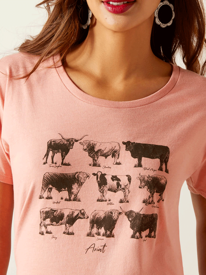 Ariat Women's Cow Print T-Shirt - Sunset Heather Western Style Top for Casual Wear & Country Outfits