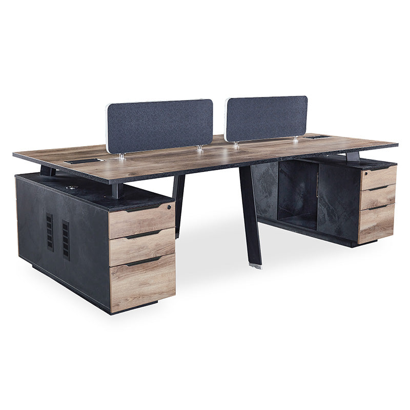 ARTO 4-Person Back-to-Back Workstation with 4 Cabinets - 2.4M Warm Oak & Black Office Desk for Collaborative Workspaces | Perfect for Shared Offices, Coworking Spaces & Team Environments