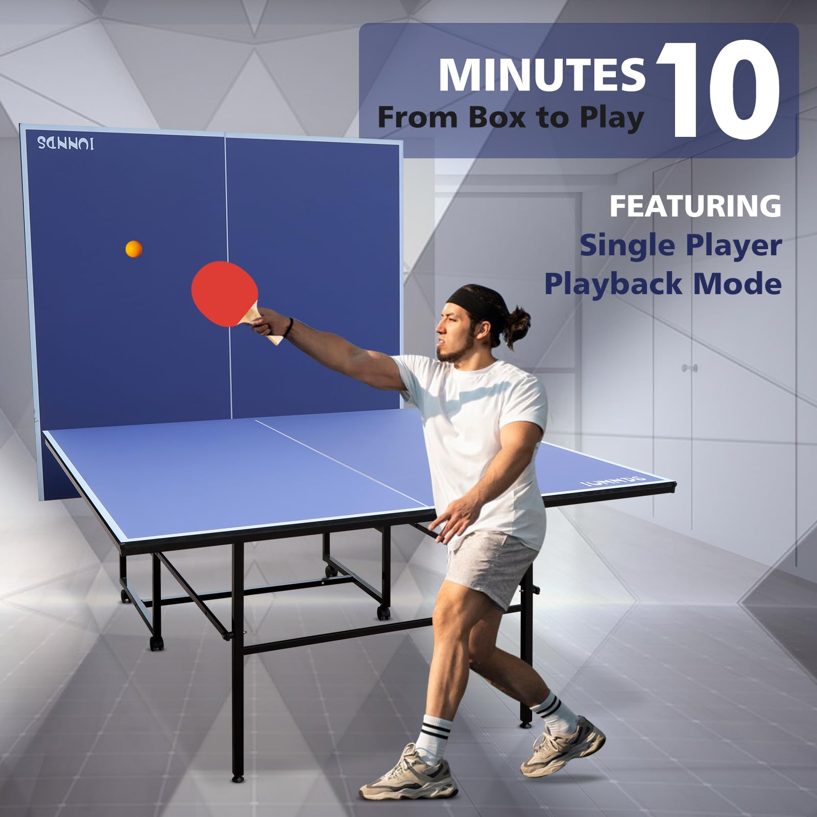Regulation Size Folding Ping Pong Table with Wheels - Portable Indoor/Outdoor Table Tennis Set Includes 2 Paddles, 2 Balls & Net - Perfect for Home, Office, Backyard or Gym Use (Blue)