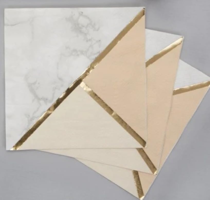 Premium Rose Gold & Gold Printed Paper Napkins - 2-Ply Disposable Party Napkins for Birthday, Wedding, Events - Pack of 16 | Elegant Table Setting & Celebration Decor