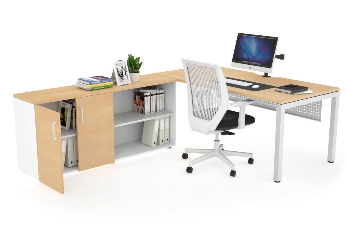 Quadro Square Executive White Frame Office Desk [1600L x 800W with Cable Management] - Perfect for Modern Workspaces & Home Offices
