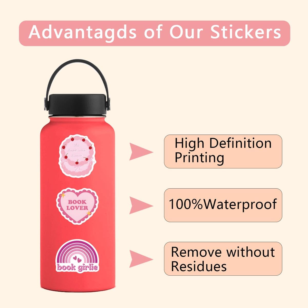 61pcs Pink Aesthetic Book Stickers for Kindle - Cute Girly Booktok Stickers, Reading Stickers for Women & Girls, Perfect Gifts for Book Lovers - Great for Journaling, Scrapbooking & Kindle Decoration