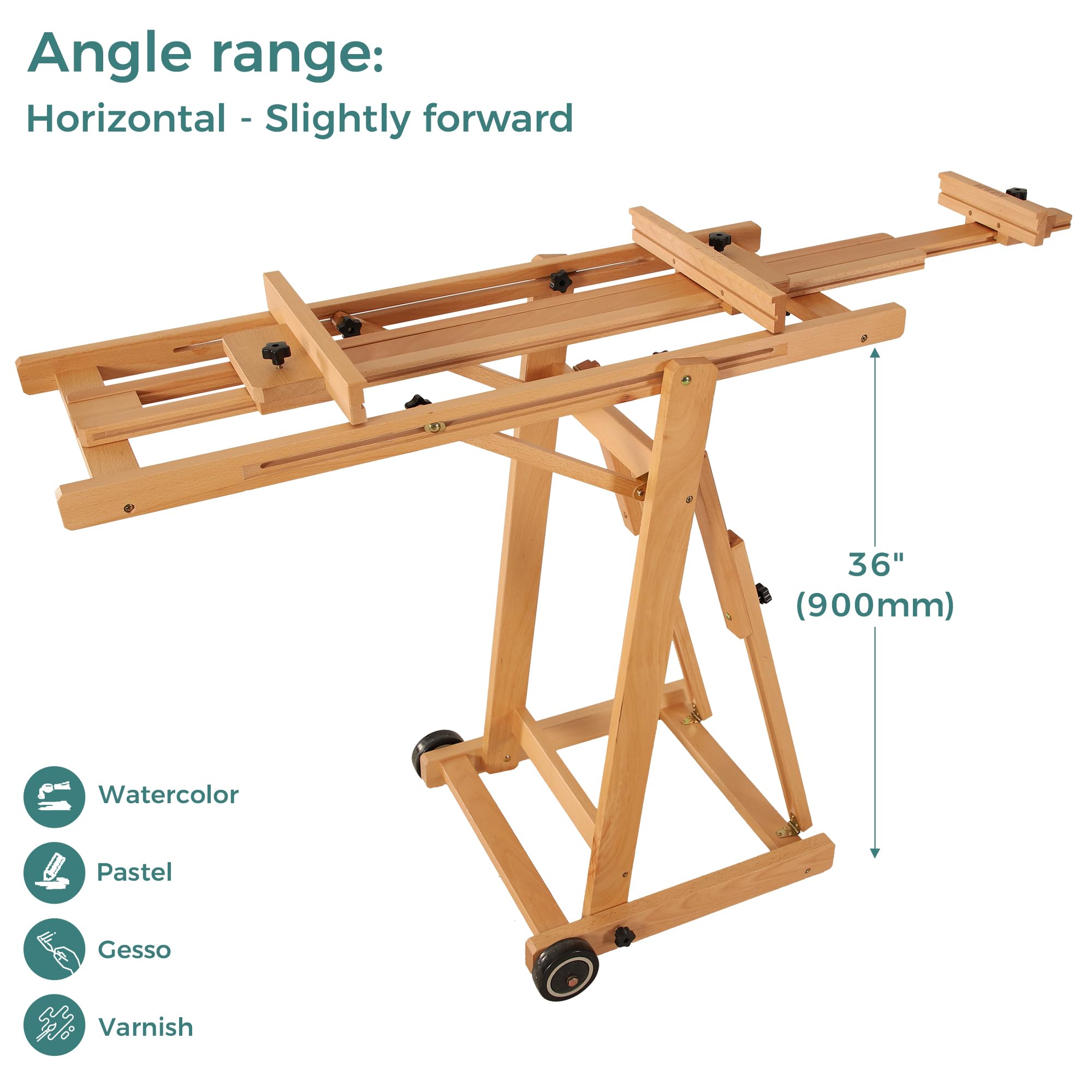 VISWIN Adjustable Beech Wood H-Frame Easel - Collapsible Floor Art Stand for 1-2 Canvases Up to 78