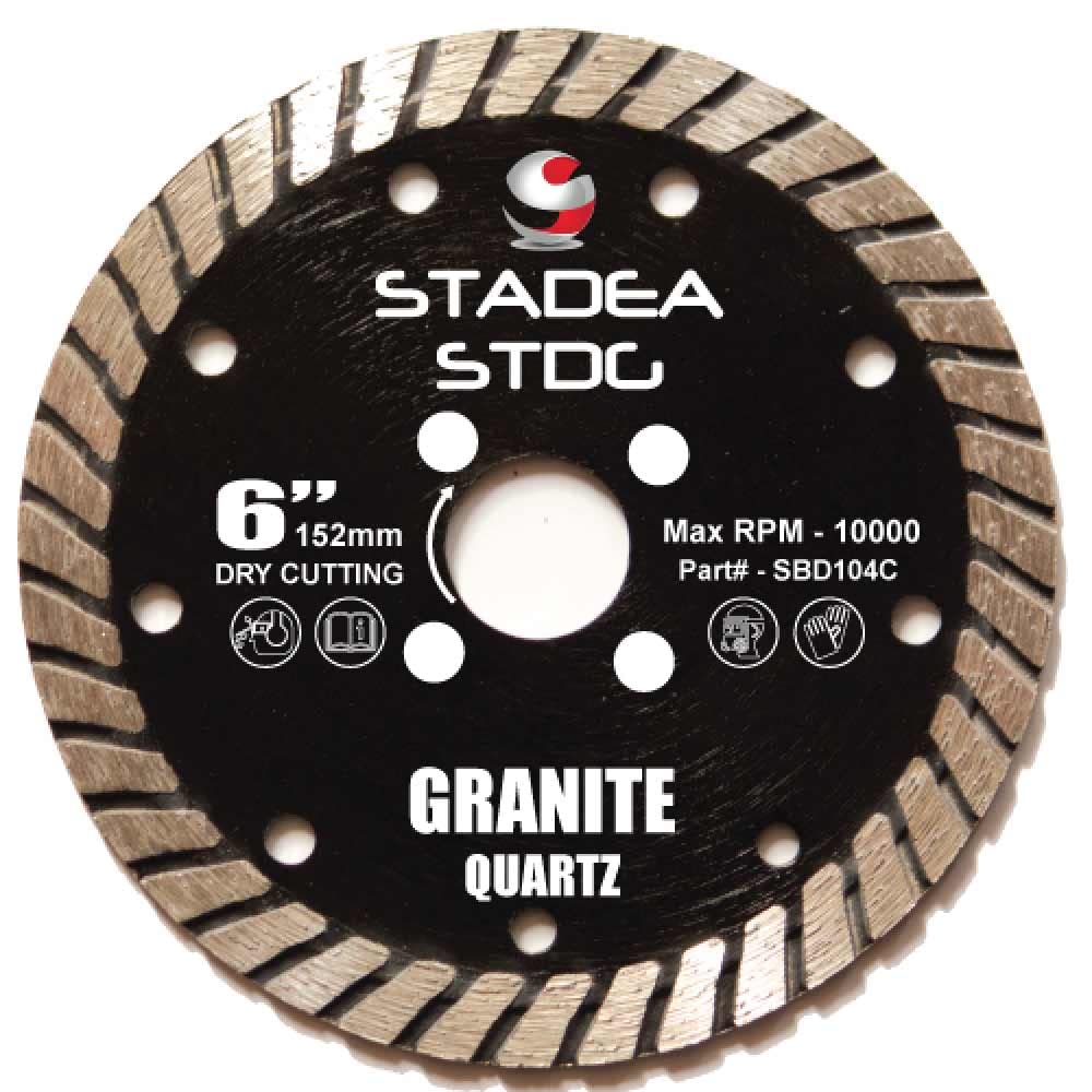 Stadea SBD114A 6-Inch Diamond Saw Blade - Continuous Turbo Rim with 10mm Segments for Granite, Quartz, and Stone Dry Cutting - Pack of 5 - Perfect for Angle Grinders, Tile Saws, and Masonry Work