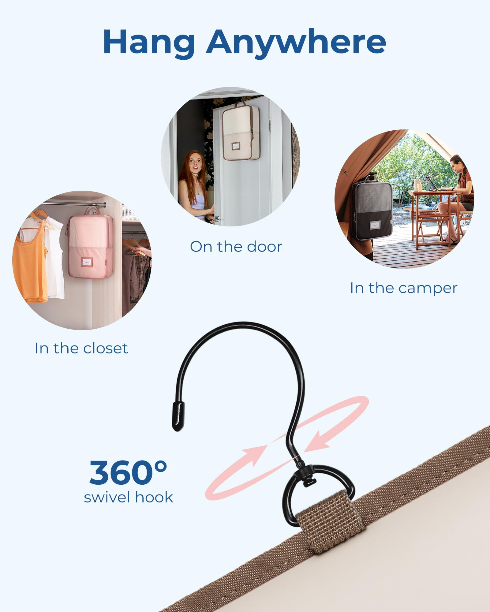 BAGSMART 6-Piece Clear Waterproof Hanging Packing Cubes for Travel - Suitcase Organizer with Zipper, Handles & Hook - Sky Blue - Perfect for Closet Storage & Luggage Organization
