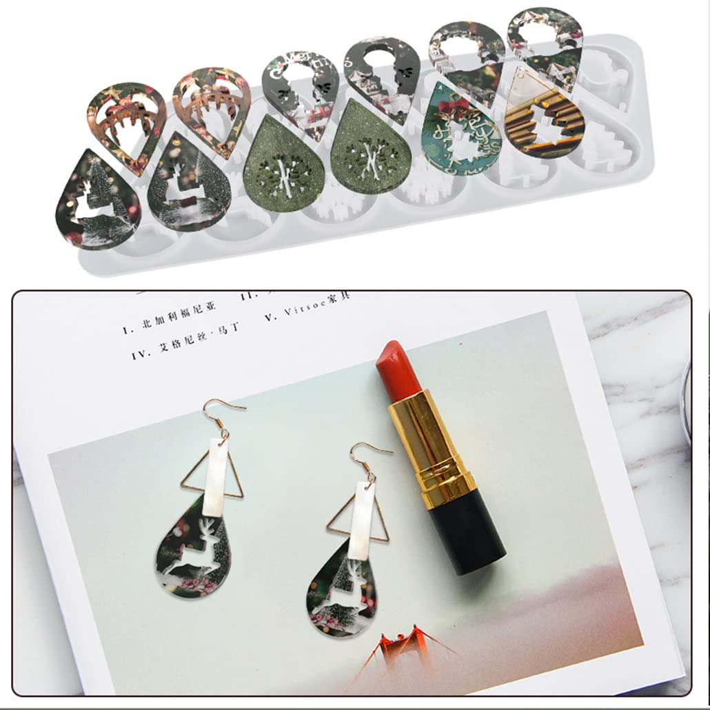 2 Pack Christmas Silicone Molds for Resin Jewelry Making - DIY Xmas Tree, Snowflake & Elk Earrings, Pendants, Keychains - Epoxy Casting Kit (12 Pairs) | Perfect for Holiday Crafts, Gift Making & Christmas Decorations