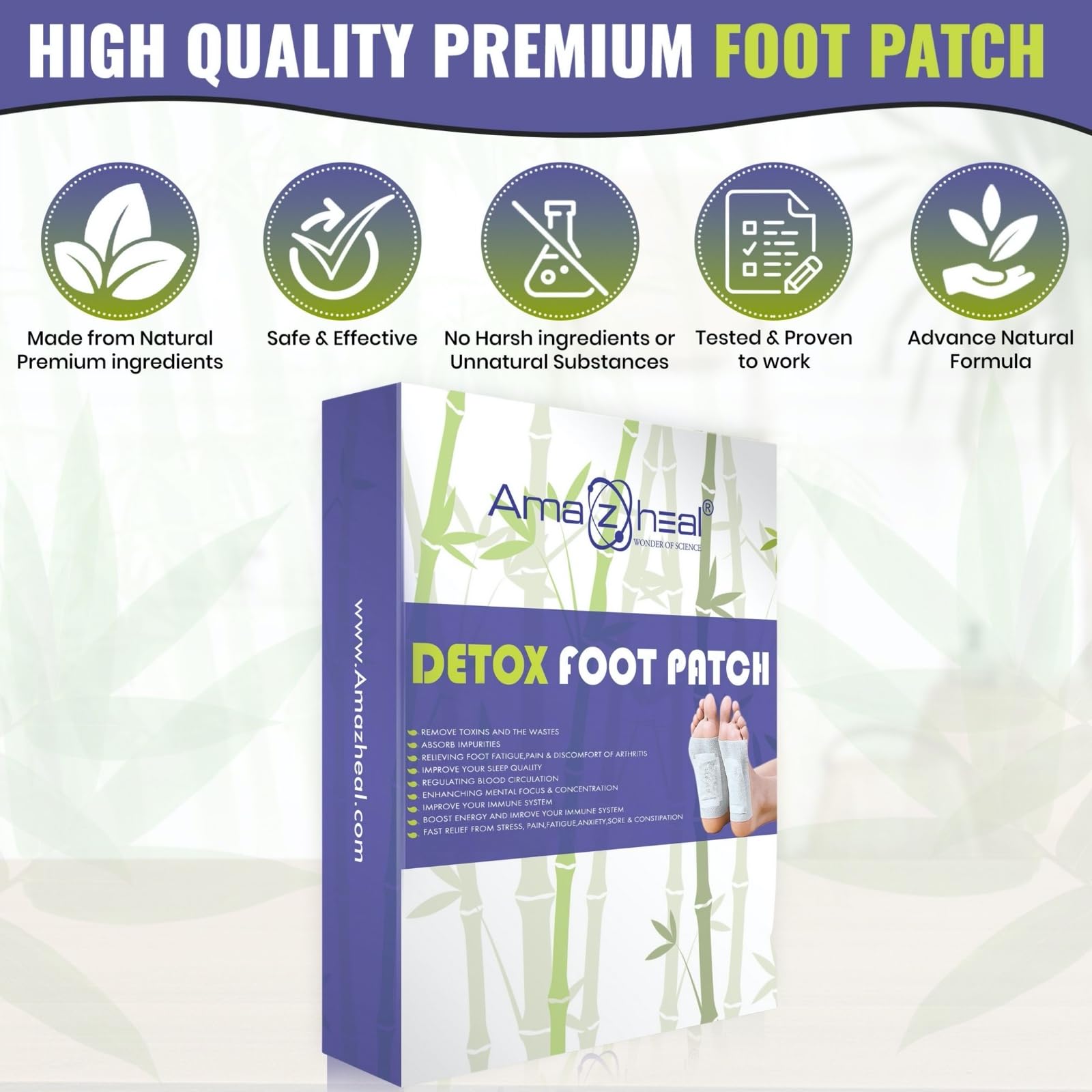 AMAZHEAL Premium Detox Foot Patches - Natural Cleansing Toxin Remover for Men & Women (10 Patches per Box) | Stress Relief, Better Sleep & Body Detoxification | Perfect for Nighttime Use & Wellness Routine