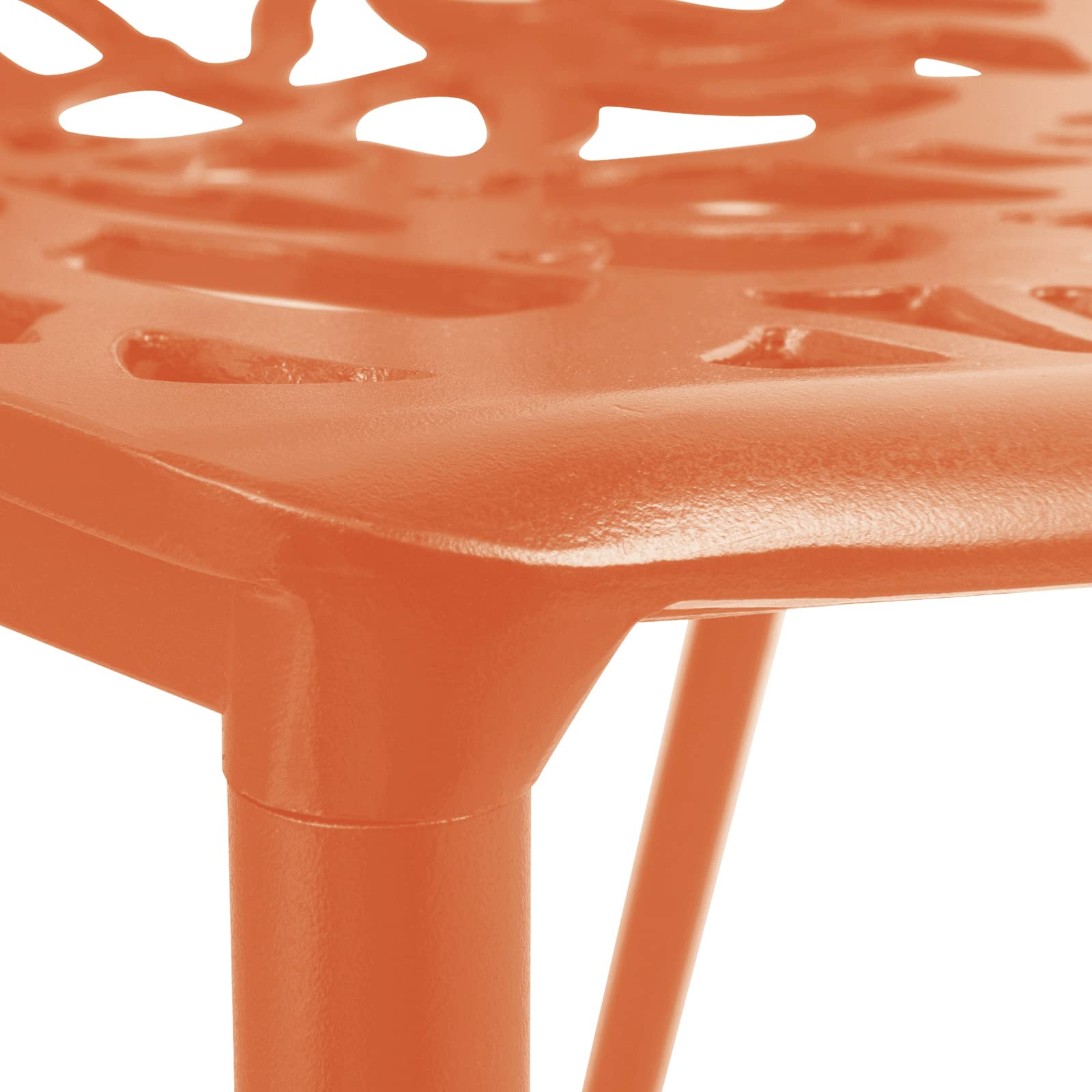 LeisureMod Aluminum Stackable Patio Chairs Set of 2 - Indoor/Outdoor Dining Side Chairs with Floral Cutout Design, Devon Collection in Orange - Perfect for Backyard, Garden, Poolside & Kitchen Use