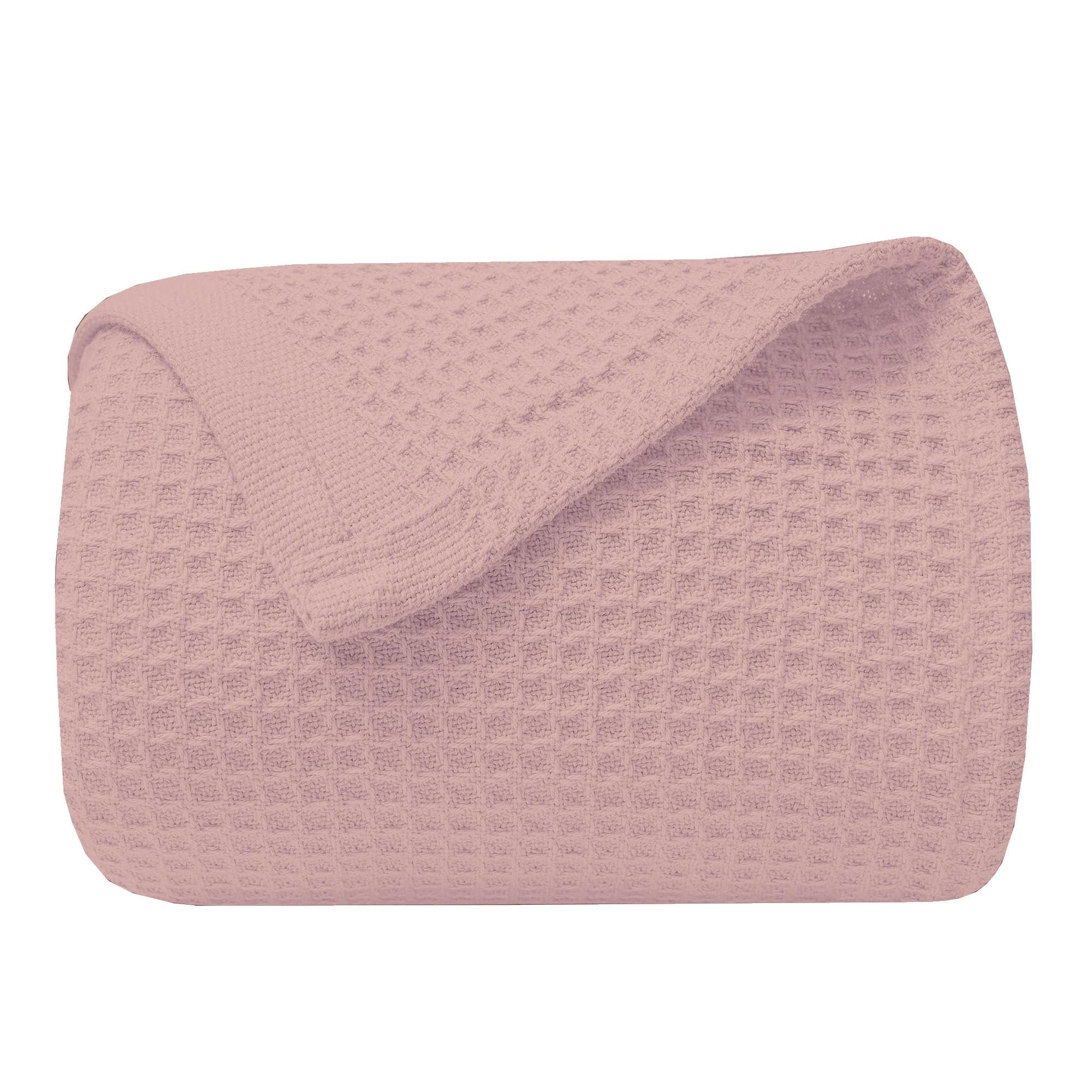 100% Cotton Waffle Weave Blanket - Ultra Soft Lightweight Thermal Throw Blanket for Bed, Couch & Travel (Blush Pink, King Size) - Perfect for Cozy Nights, Lounging and Gift Giving