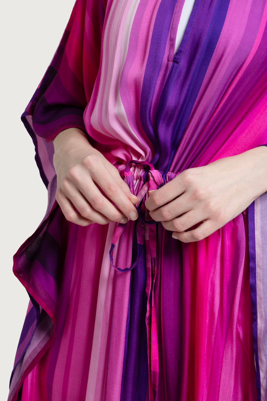 Stylish Multicolor Striped Tie-Waist Keyhole Kaftan Dress - Perfect for Beach Cover-Ups, Summer Vacations & Boho Fashion