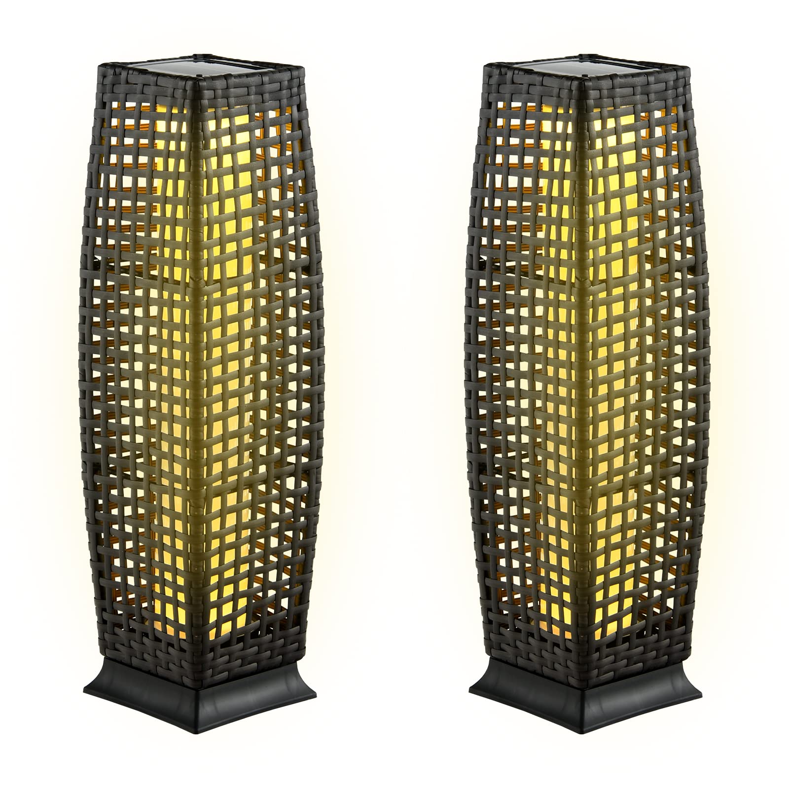 Tangkula 2-Piece Outdoor Solar Powered LED Floor Lamps - IP65 Waterproof Wicker Design with Auto On/Off for Garden, Patio, Porch, Deck & Pathway Lighting | Weather-Resistant Decorative Lanterns (Cross-Black) - Perfect for Evening Gatherings & Landscape Illumination