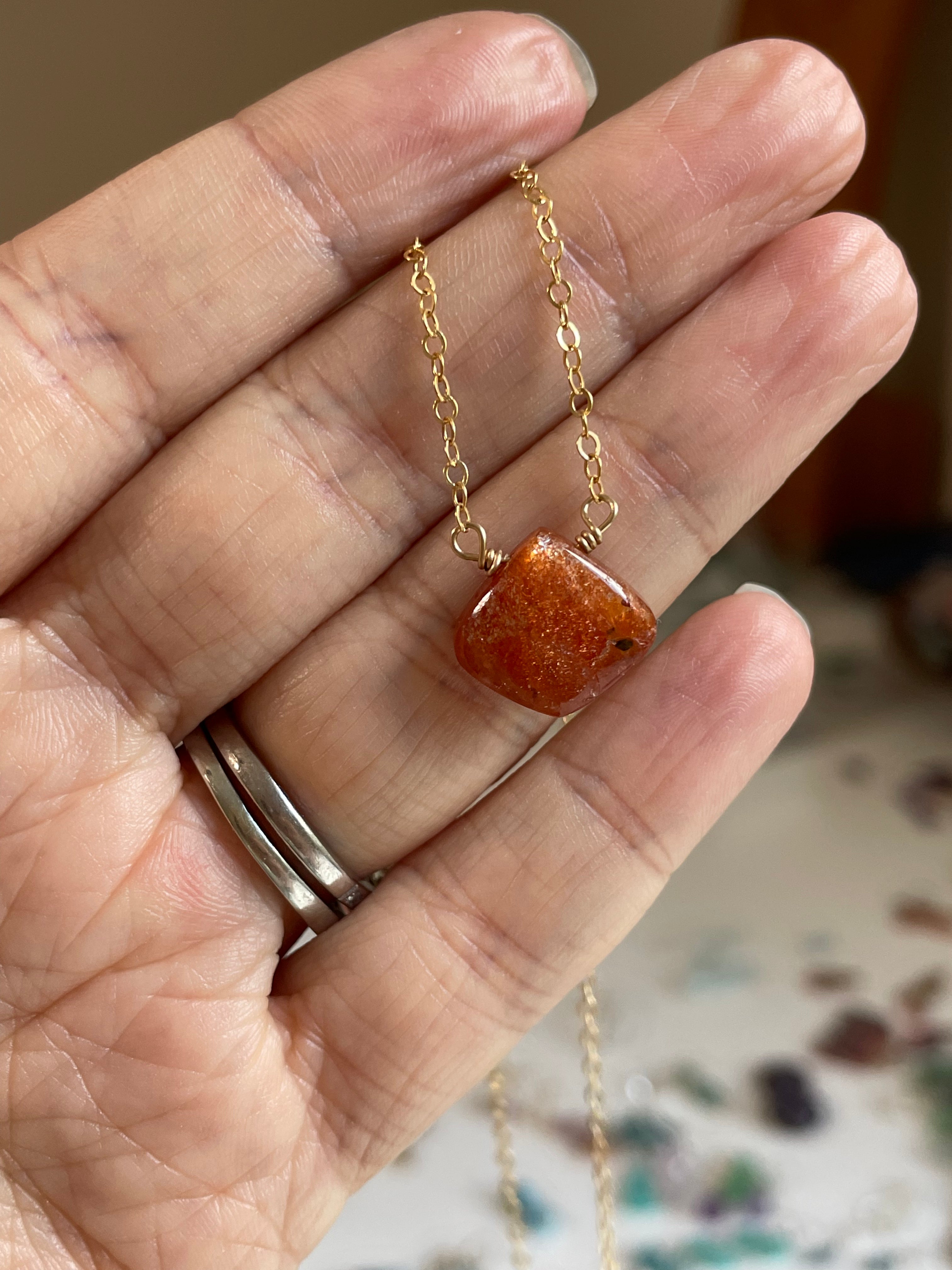 Sunstone Pendant Necklace - 14K Gold or Sterling Silver - Healing Crystal Jewelry for Women, Spiritual Protection & Positive Energy - Perfect for Meditation, Yoga & Everyday Wear