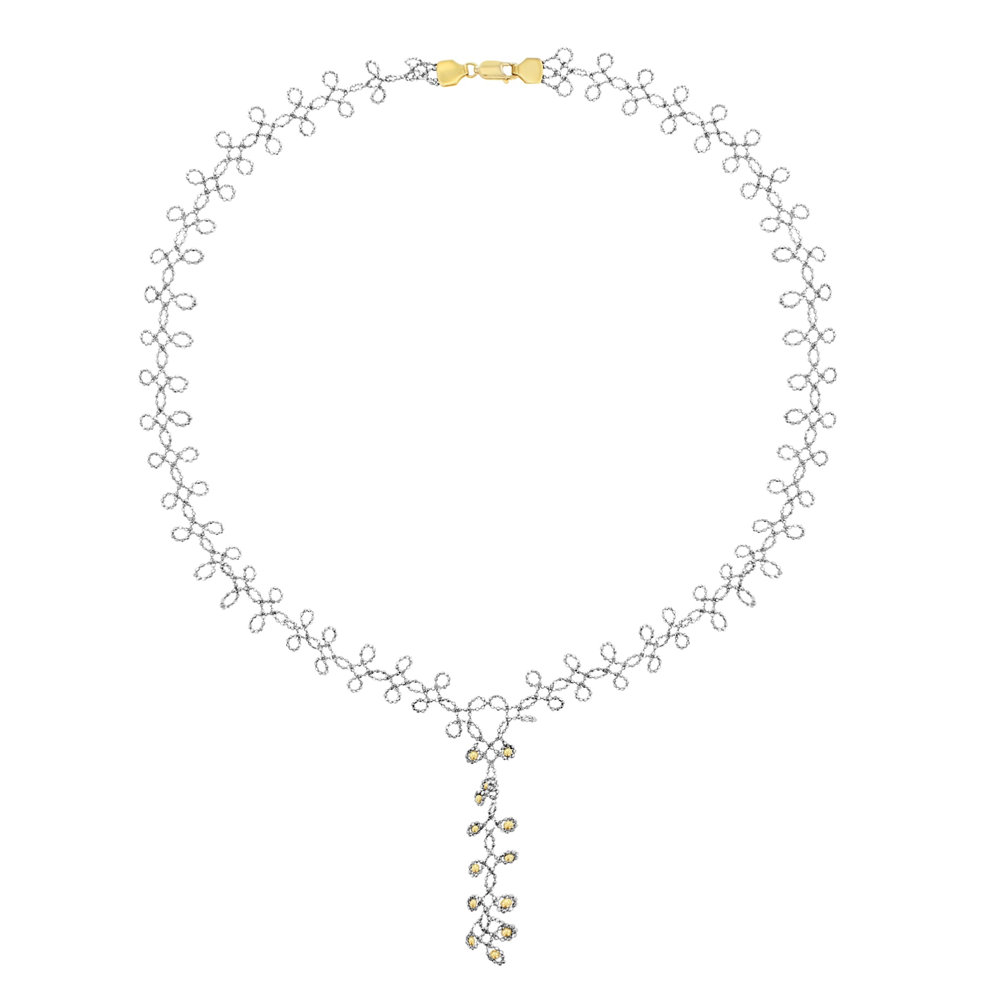 14K Yellow & White Gold Beaded Leaf Drop Necklace - Elegant Dainty Jewelry for Women, Perfect for Weddings, Parties & Everyday Wear