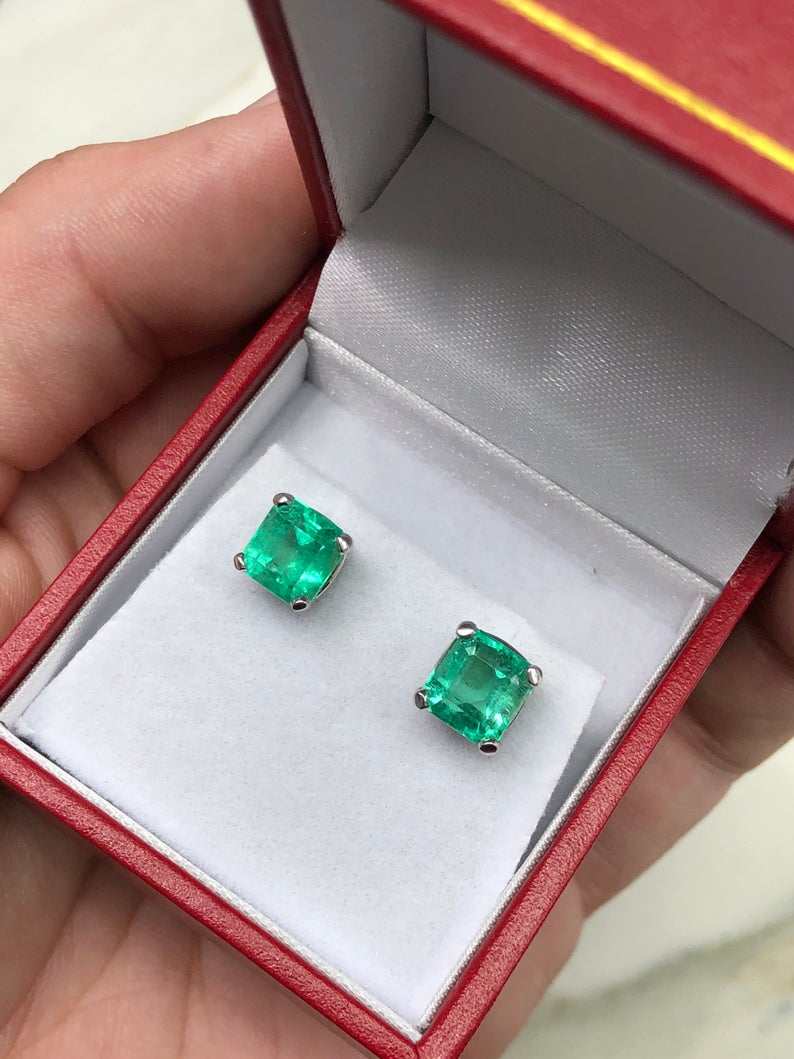 4.09tcw Asscher Cut Emerald Stud Earrings in 14K White Gold | Elegant Jewelry for Women, Wedding Gift, Anniversary Present, Special Occasion Accessories