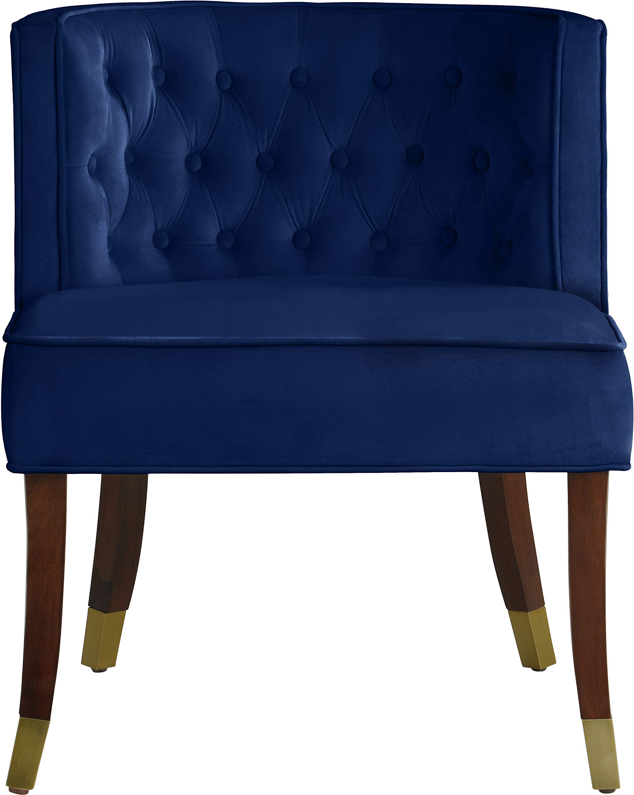 Modern Velvet Upholstered Dining Chairs Set of 2 - Navy Blue Tufted Back with Metal Capped Espresso Wood Legs 24