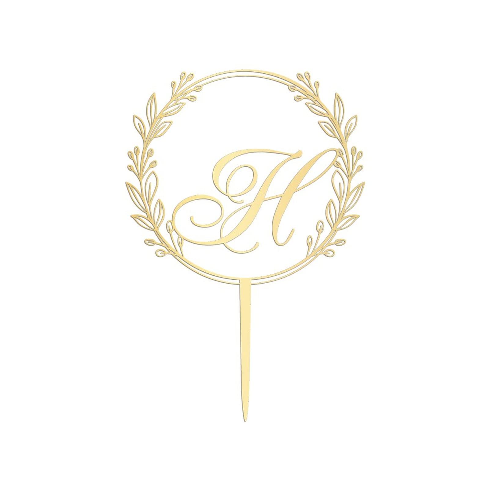 Personalized Gold Acrylic Letter H Cake Topper - Elegant Wreath Design for Wedding, Anniversary, Birthday Party Cake Decorations | Perfect for Custom Cakes, Cupcakes & Dessert Displays