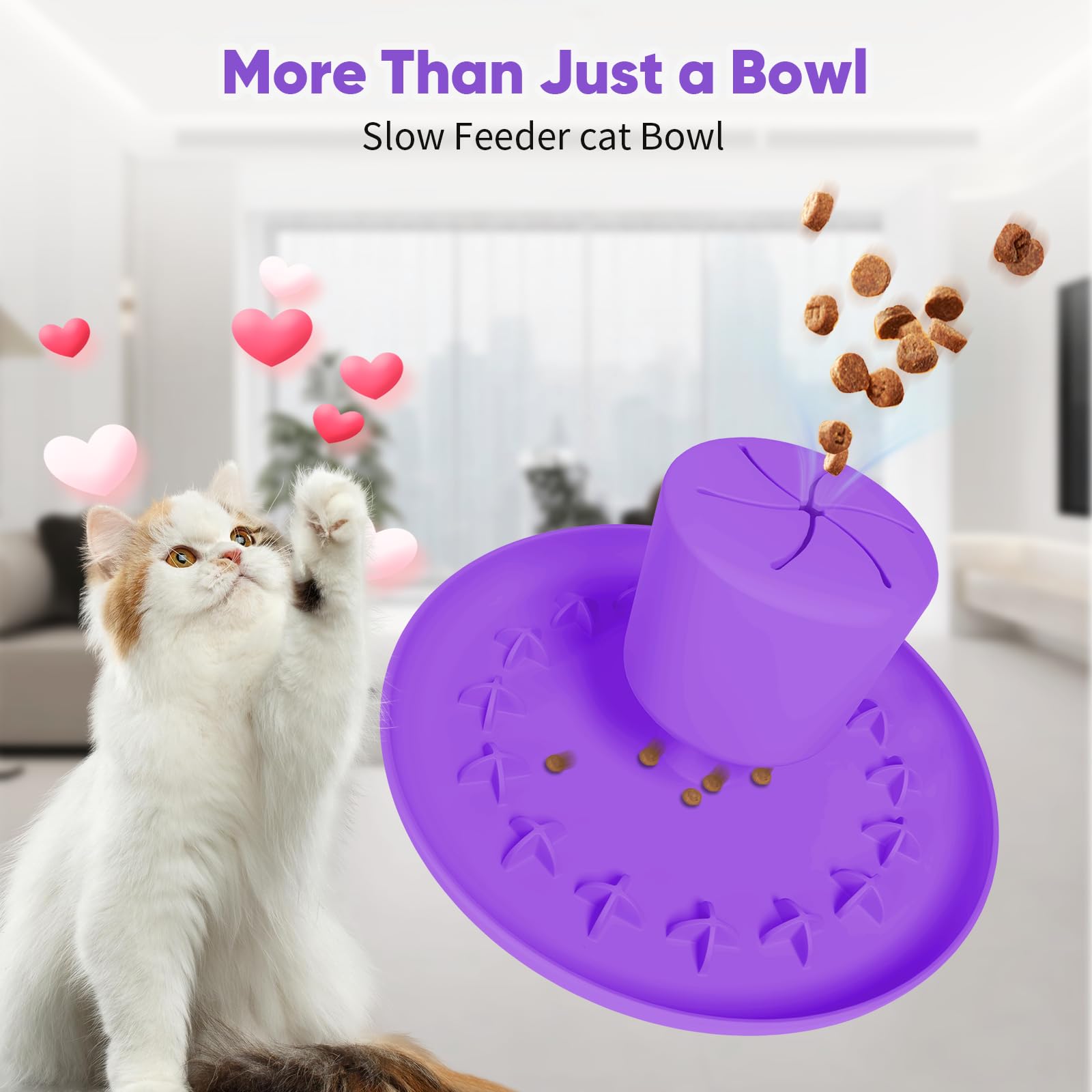 2 in 1 Slow Feeder Cat Bowl with Non-Slip Silicone Base - Interactive Food Dispenser & Lick Mat Combo - Anti-Vomiting & Anti-Whisker Fatigue Pet Bowl for All Cat Breeds - Perfect for Mealtime Fun & Portion Control