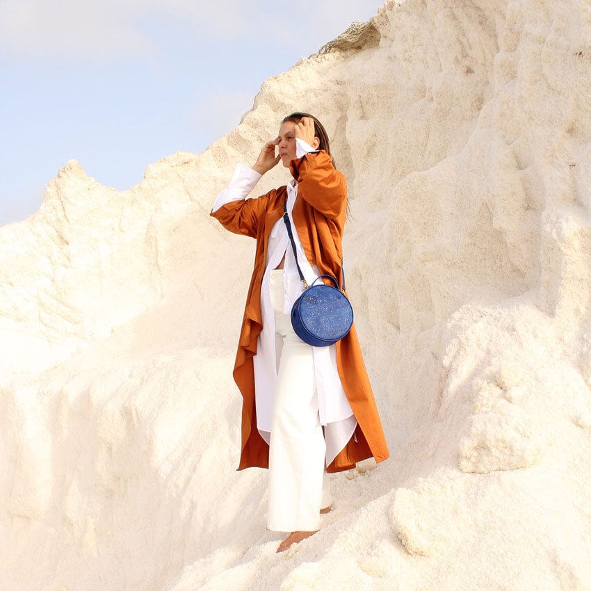 Handmade Vegan Cork Round Shoulder Bag for Women - Navy Blue | Eco-Friendly Fashion Accessory for Work, Travel & Everyday Use
