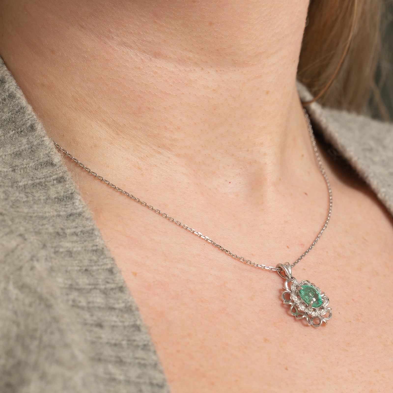 GIA Certified 2.14ct Emerald & 0.13ct Diamond Sliding Pendant Necklace - 16 Inch Gold Chain for Women | Elegant Jewelry Gift for Birthday, Anniversary & Special Occasions