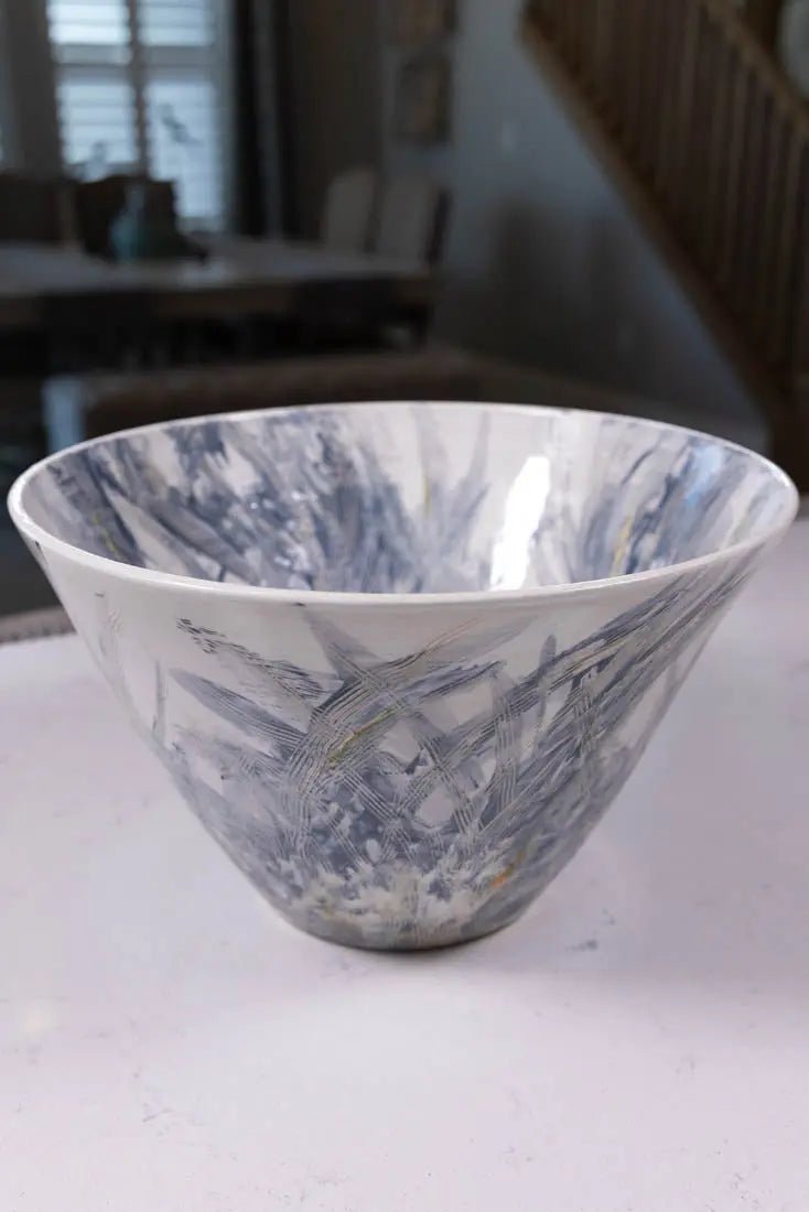 XL Stoneware Painted Impressionist Decorative Bowl #36 - Large Handcrafted Artisan Bowl for Home Decor, Centerpiece & Gift Giving | Big Bowl Series