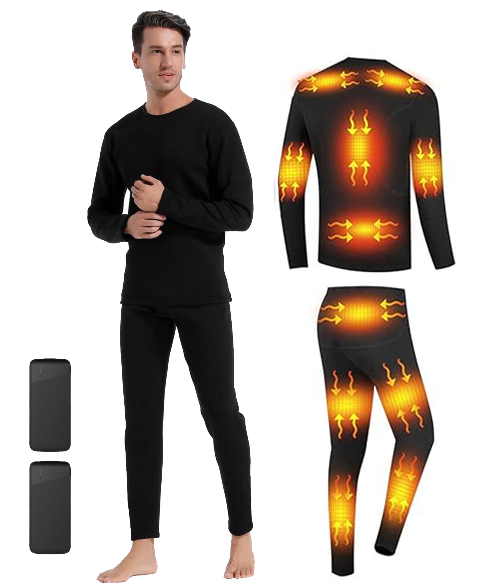 Men's Heated Thermal Underwear Set - Winter Warm Base Layer for Skiing, Hiking & Outdoor Activities | Cold Weather Thermal Underwear for Men