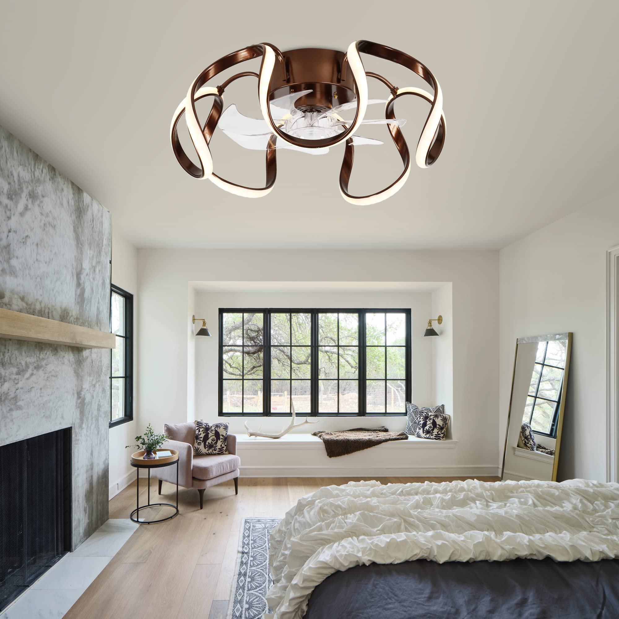 Bella Depot Modern Low Profile Flush Mount Ceiling Fan with Dimmable 3-Color LED Lights - Smart APP Control, Reversible, Timer - Perfect for Bedroom, Kitchen, Living Room & Home Office