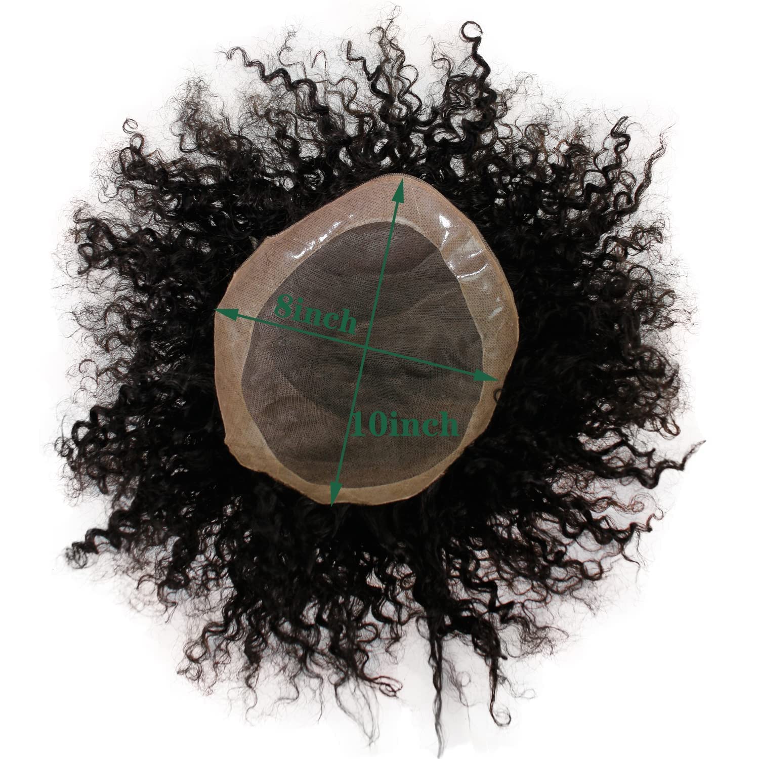 Dreambeauty Men's Toupee 100% Remy Human Hair - Natural Black Curly Hair Replacement System with Thin Skin Mono Net & PU Perimeter (10x8 Inch) | Realistic Hairpiece for Thinning Hair & Baldness Cover | Perfect for Daily Wear, Special Occasions & Cosplay
