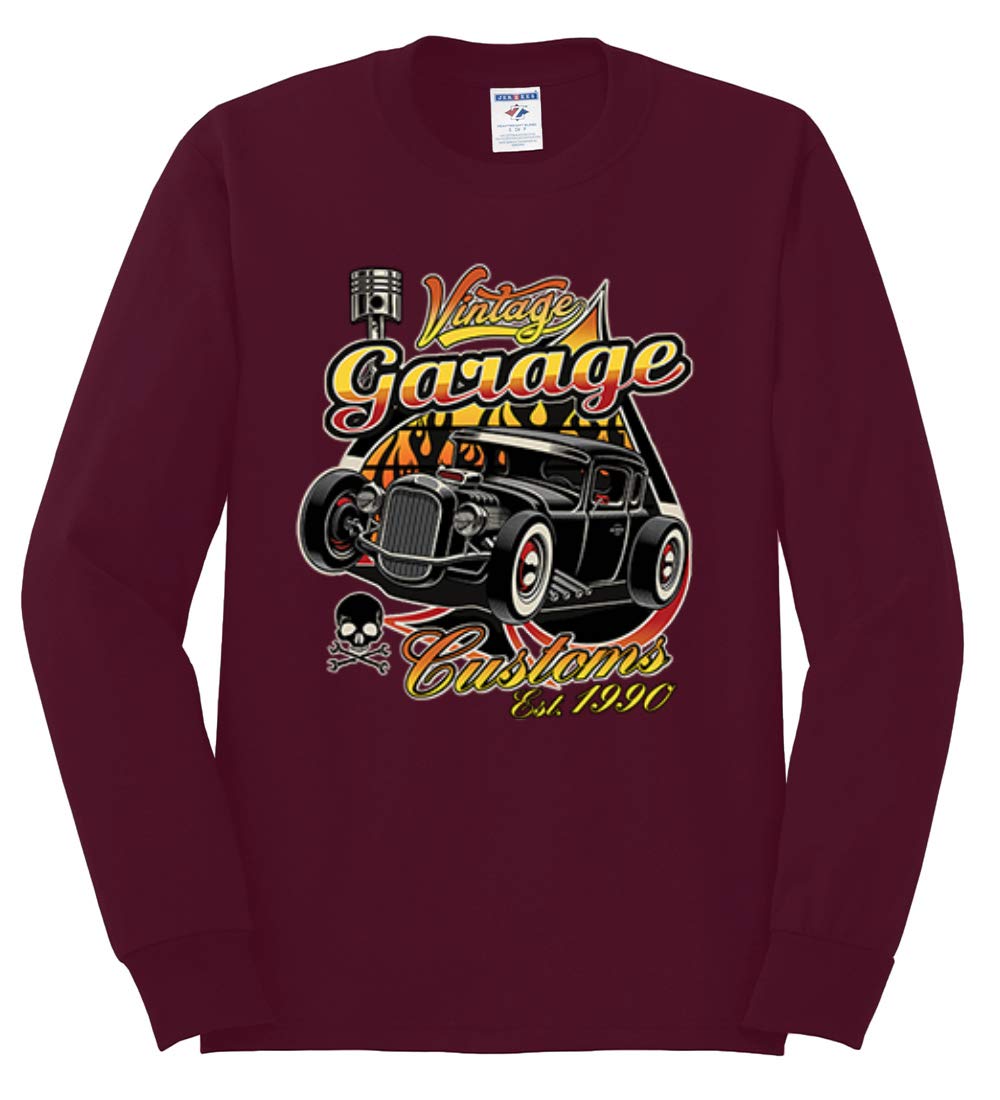 1990 Vintage Garage Customs Hot Rod Classic Car & Truck Long Sleeve Shirt for Men - Retro Automotive Enthusiast Tee for Car Shows, Cruising & Casual Wear