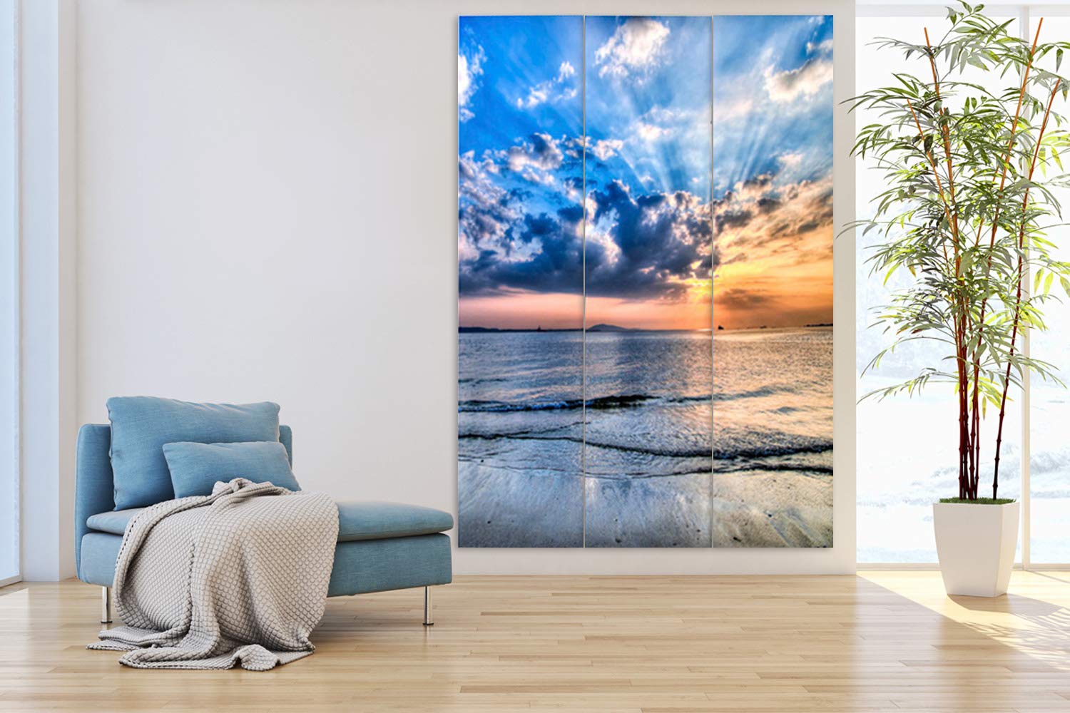 Screen Gems Seaside Serenity Room Divider - 3 Panel Folding Privacy Screen for Home & Office - Perfect for Bedroom, Living Room, and Beach House Decor