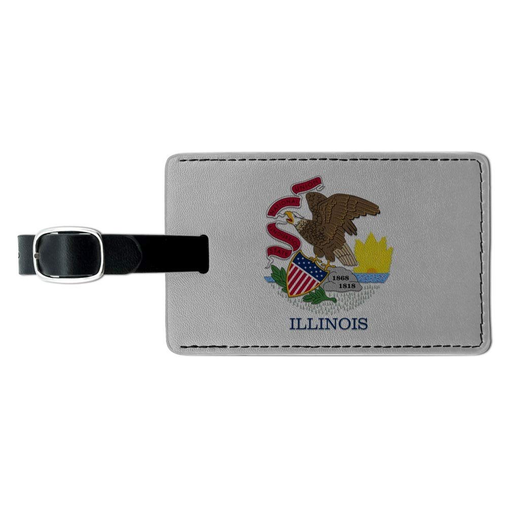 Illinois State Flag Leather Luggage Tag - Durable Rectangle ID Card Holder for Suitcases & Carry-On Bags - Perfect for Travel Identification & Personalization
