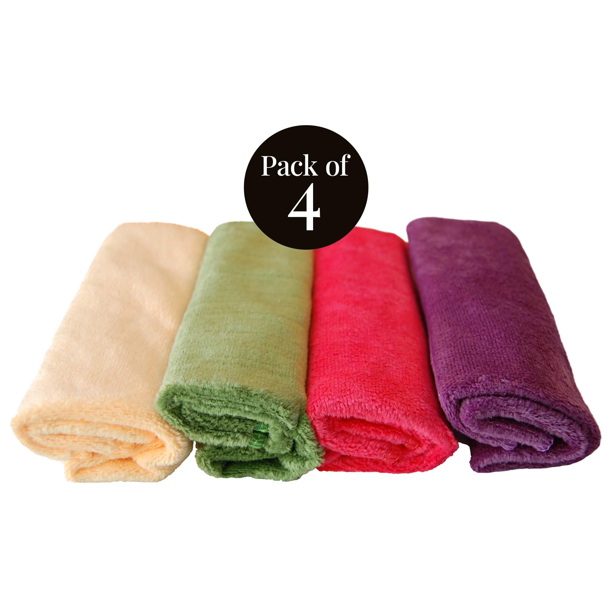 EcoSol Designs - Ultra Soft Thick Quick Dry Microfiber Towels Set of 4 (12x12 inches) for Cleaning & Drying - Purple, Pink, Green, Yellow - Perfect for Home, Office, Gym, Car & Travel Use