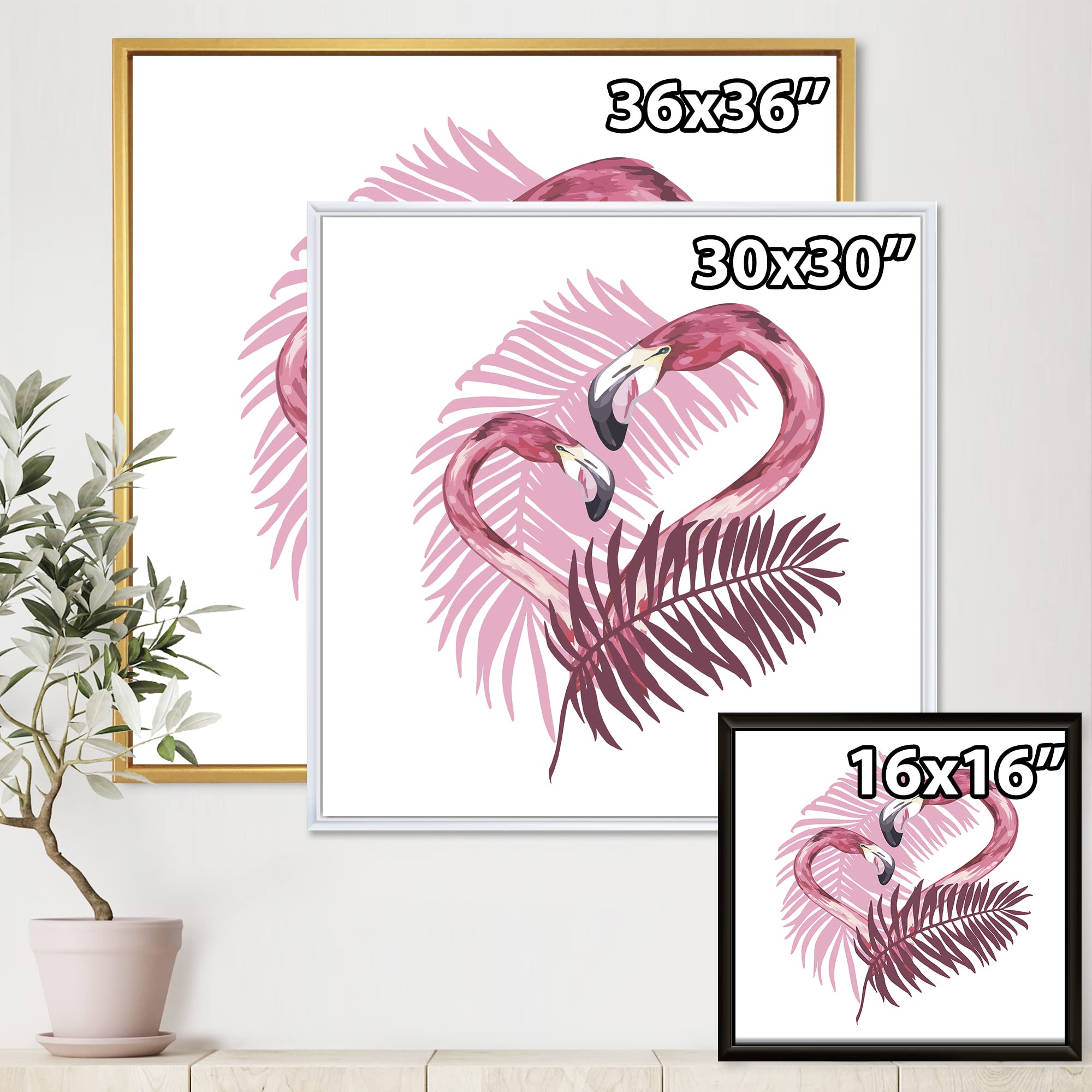 DesignQ Flamingo In Tropical Summer II - Framed Canvas Wall Art Print, Tropical Beach Decor for Living Room, Bedroom & Office