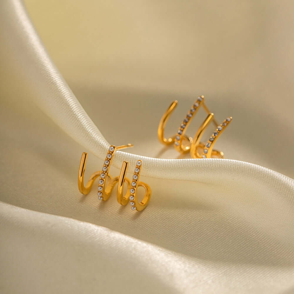 18K Gold Pearl Claw Earrings for Women | Elegant Dangle Drop Earrings with Freshwater Pearls | Perfect for Weddings, Parties & Special Occasions