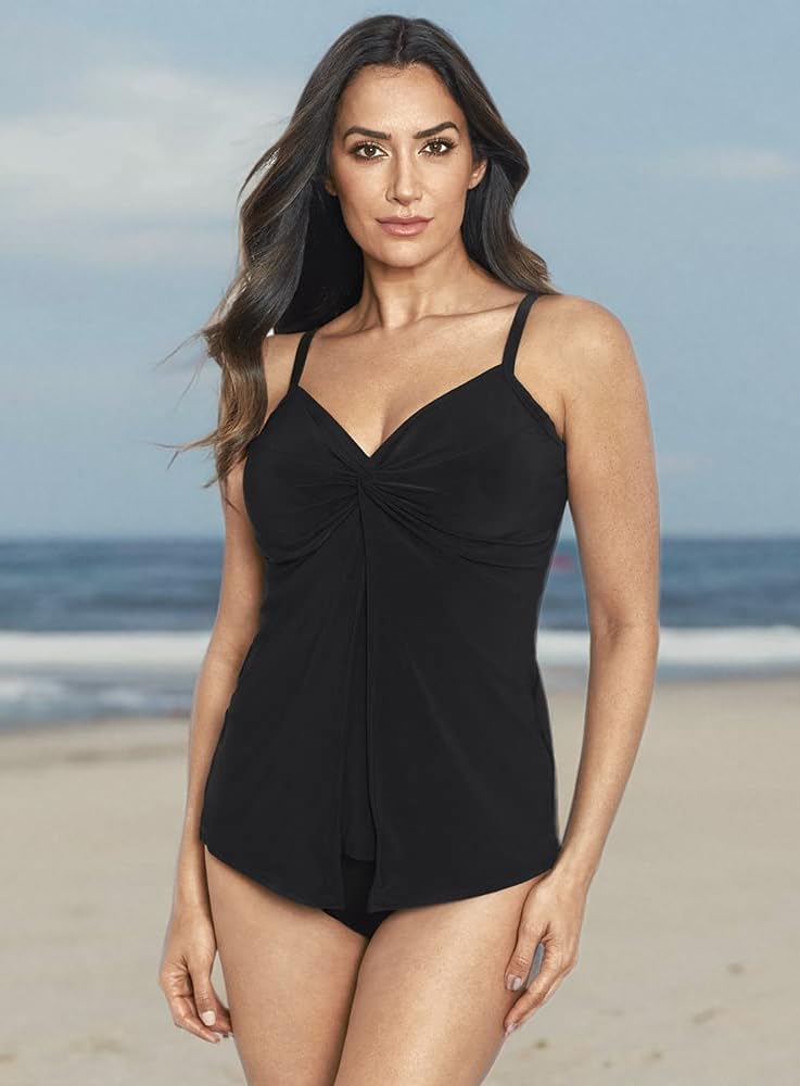 Miraclesuit Women's Love Knot Sweetheart Neckline Underwire Bra Tankini Top - Flattering Swimwear for Pool, Beach & Vacation